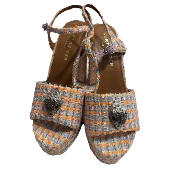 Kurt Geiger 8.5 (39) Platform Kensington London Tweed Fabric Eagle Block heel - Picture 2 of 16